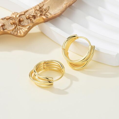 14K Gold Plated Earrings for Women 14K Gold Plated Hoop Earrings for Women Trendy with Intertwined Lines Blends Art and Elegance Chunky Hoop Earring Womens Statement Earring 20mm in Saudi Arabia