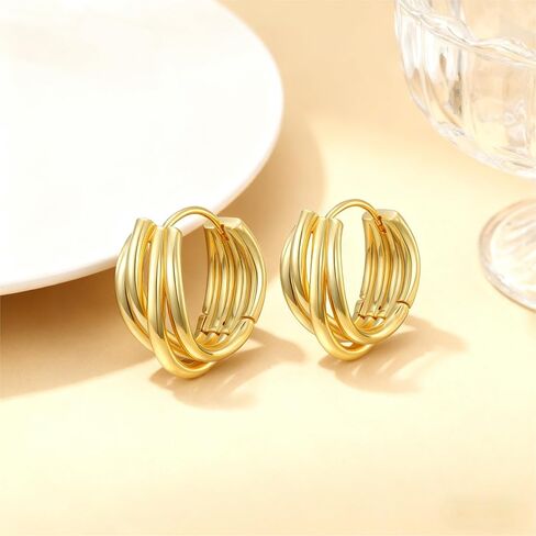 14K Gold Plated Earrings for Women 14K Gold Plated Hoop Earrings for Women Trendy with Intertwined Lines Blends Art and Elegance Chunky Hoop Earring Womens Statement Earring 20mm in Saudi Arabia