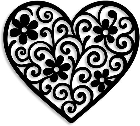 Vineland Black Metal Heart Wall Art, 11.8 Inch Modern Minimalist Sculpture, Floral Pattern Design for Living Room Bedroom Bathroom, Matte Finish Boho Home Decor in Saudi Arabia