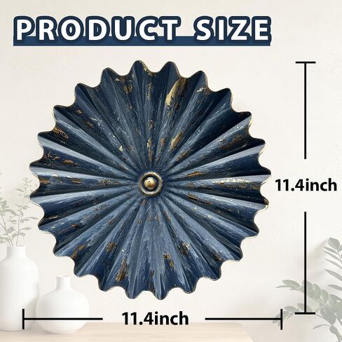 Picfarce Metal Wall Flower Decor 11.4'' Navy Blue Gold Sunburst Wall Art Hanging Decorative Plate for Living Room Bedroom Bathroom Kitchen Home Office in Saudi Arabia