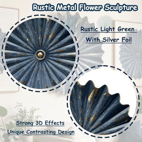 Picfarce Metal Wall Flower Decor 11.4'' Navy Blue Gold Sunburst Wall Art Hanging Decorative Plate for Living Room Bedroom Bathroom Kitchen Home Office in Saudi Arabia