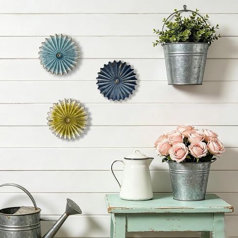 Picfarce Metal Wall Flower Decor 11.4'' Navy Blue Gold Sunburst Wall Art Hanging Decorative Plate for Living Room Bedroom Bathroom Kitchen Home Office in Saudi Arabia