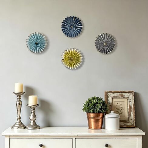 Picfarce Metal Wall Flower Decor 11.4'' Navy Blue Gold Sunburst Wall Art Hanging Decorative Plate for Living Room Bedroom Bathroom Kitchen Home Office in Saudi Arabia
