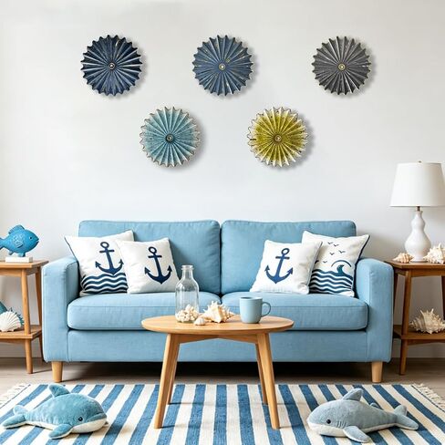 Picfarce Metal Wall Flower Decor 11.4'' Navy Blue Gold Sunburst Wall Art Hanging Decorative Plate for Living Room Bedroom Bathroom Kitchen Home Office in Saudi Arabia