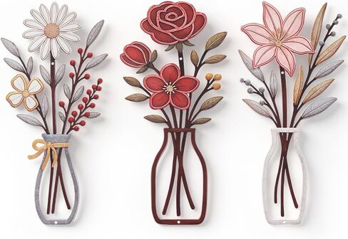 Pelopy 3 Piece Metal Flower Wall Art Rustic Farmhouse Floral Decor for Living Room, Bedroom, Bathroom, Dining Room Boho Modern Minimalist Wall Hanging Sculptures Gifts Decoration in Saudi Arabia