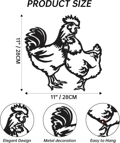 Slickss Rooster Kitchen Decor Metal Chicken Wall Art – Chicken Coop Decor Black Farm House Wall Decor for Home, Chicken Decorations for Home, 11x11 Inches Rustproof Outdoor Indoor – Unique Gift in Saudi Arabia