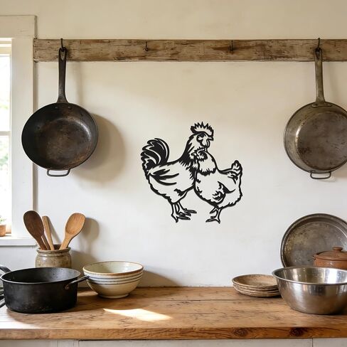 Slickss Rooster Kitchen Decor Metal Chicken Wall Art – Chicken Coop Decor Black Farm House Wall Decor for Home, Chicken Decorations for Home, 11x11 Inches Rustproof Outdoor Indoor – Unique Gift in Saudi Arabia