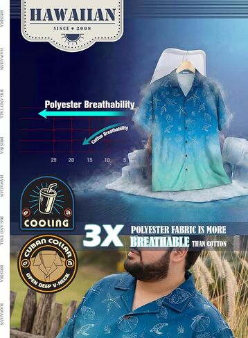 BRISIRA Big and Tall Men's Hawaiian Shirt - Short Sleeve, Beach Aloha Tropical Cuban Button Down Casual Vacation Shirt L-6XL in Saudi Arabia