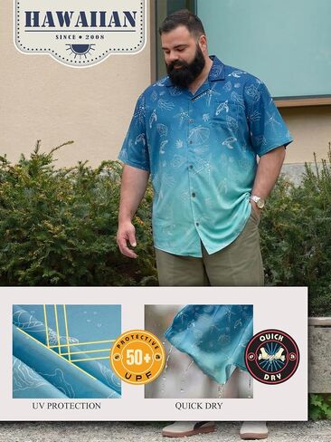 BRISIRA Big and Tall Men's Hawaiian Shirt - Short Sleeve, Beach Aloha Tropical Cuban Button Down Casual Vacation Shirt L-6XL in Saudi Arabia