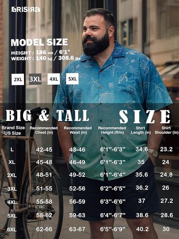 BRISIRA Big and Tall Men's Hawaiian Shirt - Short Sleeve, Beach Aloha Tropical Cuban Button Down Casual Vacation Shirt L-6XL in Saudi Arabia