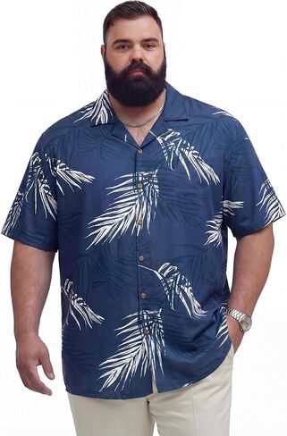 BRISIRA Big and Tall Men's Hawaiian Shirt - Short Sleeve, Beach Aloha Tropical Cuban Button Down Casual Vacation Shirt L-6XL in Saudi Arabia