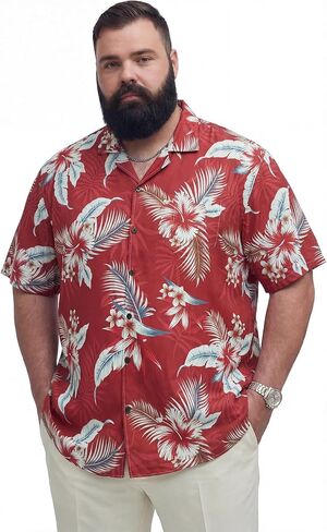 BRISIRA Big and Tall Men's Hawaiian Shirt - Short Sleeve, Beach Aloha Tropical Cuban Button Down Casual Vacation Shirt L-6XL in Saudi Arabia