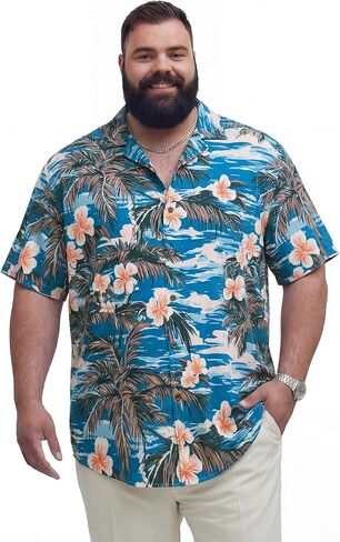 BRISIRA Big and Tall Men's Hawaiian Shirt - Short Sleeve, Beach Aloha Tropical Cuban Button Down Casual Vacation Shirt L-6XL in Saudi Arabia