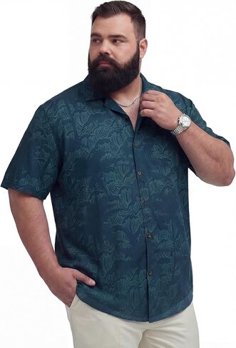 BRISIRA Big and Tall Men's Hawaiian Shirt - Short Sleeve, Beach Aloha Tropical Cuban Button Down Casual Vacation Shirt L-6XL in Saudi Arabia