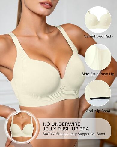Women's Push Up Wireless Balconette Bra, Green, 2XL | Jelly Bras, Shaping Bralettes, Supportive Seamless, Everyday Comfort, T-Shirt Bra in Saudi Arabia