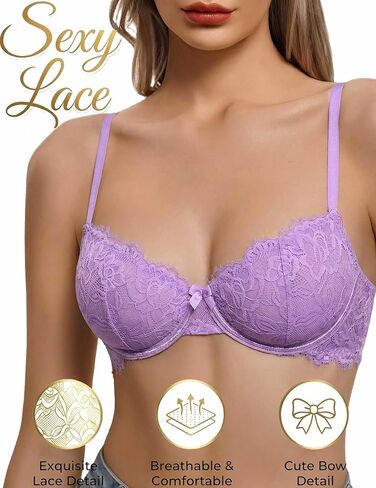 Avidlove Women's Lace Bra Sexy Balconette Sheer Mesh Bras Unlined Lingerie Lilac A-D, M in Kuwait