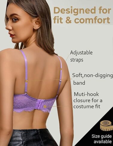 Avidlove Women's Lace Bra Sexy Balconette Sheer Mesh Bras Unlined Lingerie Lilac A-D, M in Kuwait