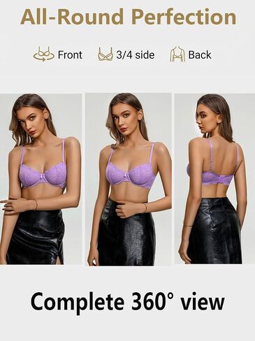 Avidlove Women's Lace Bra Sexy Balconette Sheer Mesh Bras Unlined Lingerie Lilac A-D, M in Kuwait