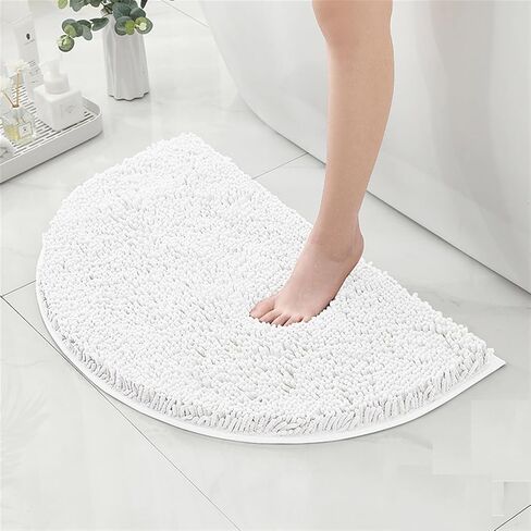 Reyox Chenille Half Circle Bathroom Rug, Non Slip Water Absorbent Bath Mat, Washable Bath Rugs for Bathroom Floor Bathtub White 1.3 x 2.0 Feet in Saudi Arabia