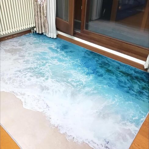 Coastal Rugs with Beach Theme Rug, 3.9’x5.2' Large Blue Sea Ocean Rug for Livingroom-Non-Slip Nautical Area Mats for Home Tropical Decor in Saudi Arabia