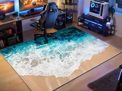 Coastal Rugs with Beach Theme Rug, 3.9’x5.2' Large Blue Sea Ocean Rug for Livingroom-Non-Slip Nautical Area Mats for Home Tropical Decor in Saudi Arabia
