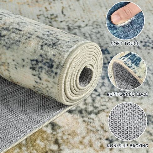 4x6 Washable Rug for Bedroom Living Room, Area Rugs for Entryway, Modern Abstract Rug with Non-Slip Silicone Backing, Low Pile Soft Carpet for Kids Nursery Kitchen Office Home Decor (Blue&White) in Kuwait