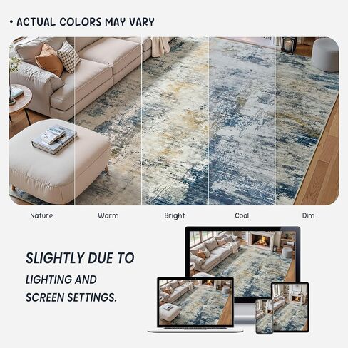 4x6 Washable Rug for Bedroom Living Room, Area Rugs for Entryway, Modern Abstract Rug with Non-Slip Silicone Backing, Low Pile Soft Carpet for Kids Nursery Kitchen Office Home Decor (Blue&White) in Kuwait