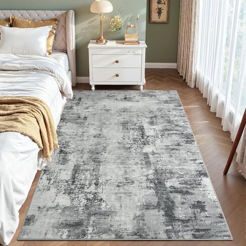4x6 Washable Rug for Bedroom Living Room, Area Rugs for Entryway, Modern Abstract Rug with Non-Slip Silicone Backing, Low Pile Soft Carpet for Kids Nursery Kitchen Office Home Decor (Blue&White) in Saudi Arabia