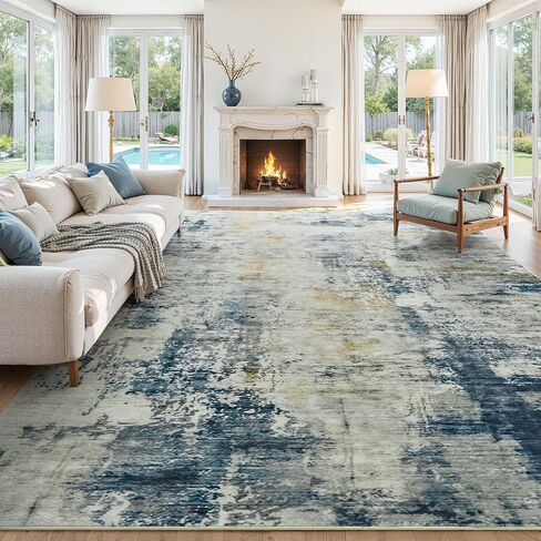 4x6 Washable Rug for Bedroom Living Room, Area Rugs for Entryway, Modern Abstract Rug with Non-Slip Silicone Backing, Low Pile Soft Carpet for Kids Nursery Kitchen Office Home Decor (Blue&White) in Kuwait