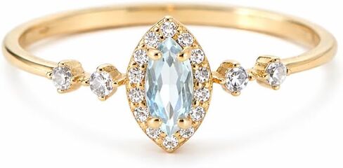 925 Sterling Silver Sky Blue Topaz Ring for Women, Dainty Marquise Cut Natural Gemstone Ring with CZ Halo, 14K Gold Plated Vintage Elegant Jewelry Gift in Saudi Arabia