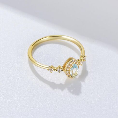 925 Sterling Silver Sky Blue Topaz Ring for Women, Dainty Marquise Cut Natural Gemstone Ring with CZ Halo, 14K Gold Plated Vintage Elegant Jewelry Gift in Saudi Arabia