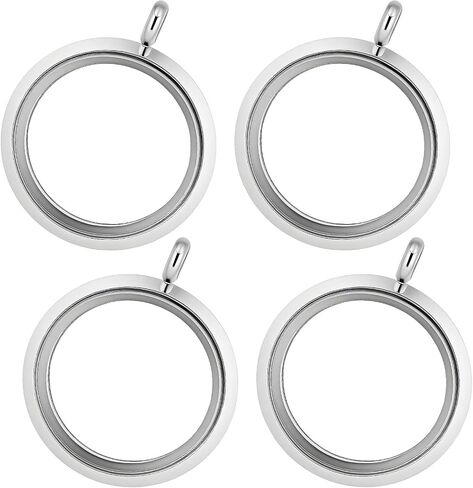 Locket Necklace, 4 Packs Stainless Steel 30mm/1.18" Diameter Glass Locket Pendant Charm, DIY Round Locket, Suitable for Women Friendship Memory Necklace in Saudi Arabia
