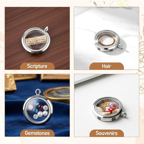 Locket Necklace, 4 Packs Stainless Steel 30mm/1.18" Diameter Glass Locket Pendant Charm, DIY Round Locket, Suitable for Women Friendship Memory Necklace in Saudi Arabia