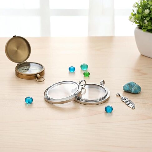 Locket Necklace, 4 Packs Stainless Steel 30mm/1.18" Diameter Glass Locket Pendant Charm, DIY Round Locket, Suitable for Women Friendship Memory Necklace in Saudi Arabia