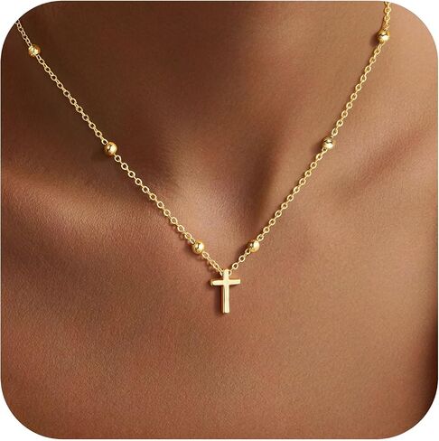 Turandoss Cross Necklace for Women Teen Girls - Dainty Small Enamel CZ Cross Pendant Simple Trendy Cute 14K Gold Plated Necklace Non Tarnish, Easter Baptism Religious Christian Faith Jewelry Gift in Kuwait