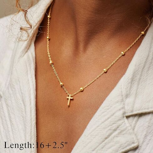 Turandoss Cross Necklace for Women Teen Girls - Dainty Small Enamel CZ Cross Pendant Simple Trendy Cute 14K Gold Plated Necklace Non Tarnish, Easter Baptism Religious Christian Faith Jewelry Gift in Kuwait