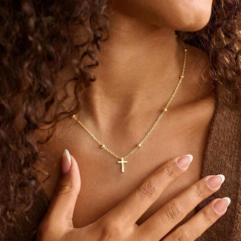 Turandoss Cross Necklace for Women Teen Girls - Dainty Small Enamel CZ Cross Pendant Simple Trendy Cute 14K Gold Plated Necklace Non Tarnish, Easter Baptism Religious Christian Faith Jewelry Gift in Kuwait