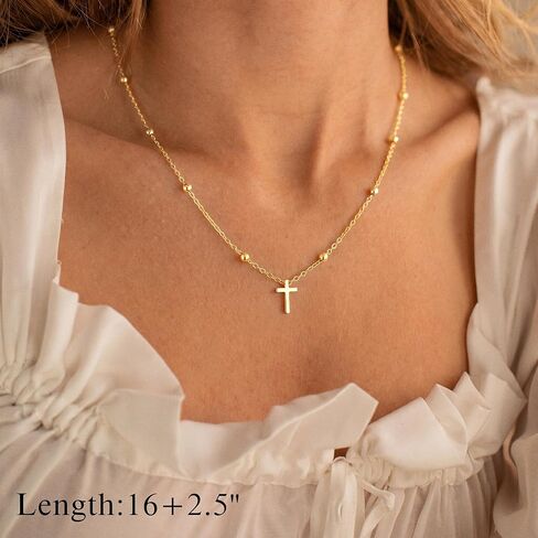 Turandoss Cross Necklace for Women Teen Girls - Dainty Small Enamel CZ Cross Pendant Simple Trendy Cute 14K Gold Plated Necklace Non Tarnish, Easter Baptism Religious Christian Faith Jewelry Gift in Kuwait