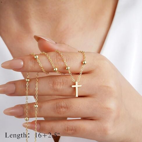 Turandoss Cross Necklace for Women Teen Girls - Dainty Small Enamel CZ Cross Pendant Simple Trendy Cute 14K Gold Plated Necklace Non Tarnish, Easter Baptism Religious Christian Faith Jewelry Gift in Kuwait