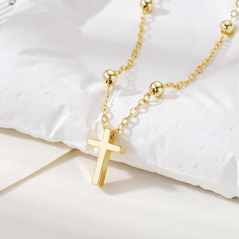 Turandoss Cross Necklace for Women Teen Girls - Dainty Small Enamel CZ Cross Pendant Simple Trendy Cute 14K Gold Plated Necklace Non Tarnish, Easter Baptism Religious Christian Faith Jewelry Gift in Kuwait