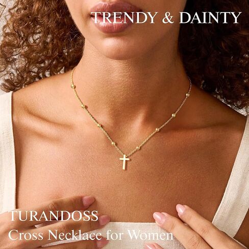 Turandoss Cross Necklace for Women Teen Girls - Dainty Small Enamel CZ Cross Pendant Simple Trendy Cute 14K Gold Plated Necklace Non Tarnish, Easter Baptism Religious Christian Faith Jewelry Gift in Kuwait