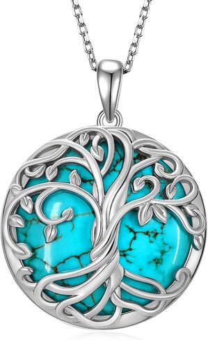 Genuine Real Turquoise Tree of Life Minimalist Necklace 925 Sterling Silver Jewelry Gift for Mom Grandma in Saudi Arabia