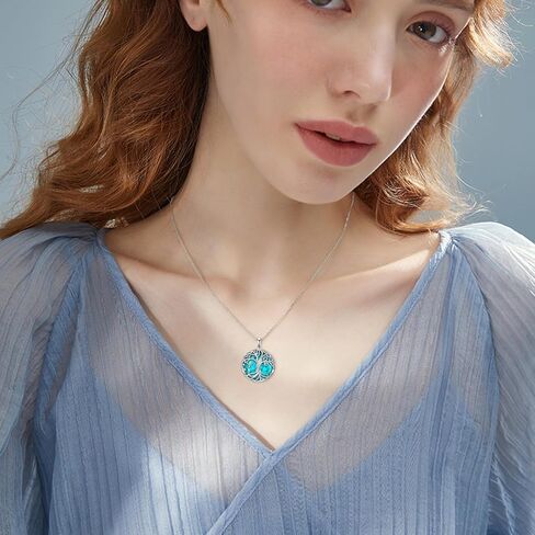 Genuine Real Turquoise Tree of Life Minimalist Necklace 925 Sterling Silver Jewelry Gift for Mom Grandma in Saudi Arabia