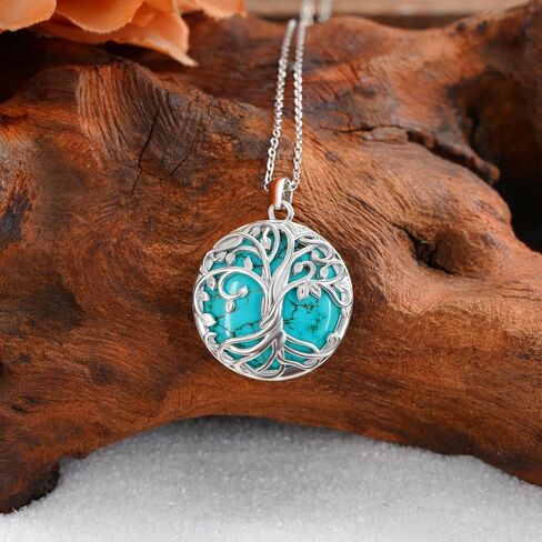 Genuine Real Turquoise Tree of Life Minimalist Necklace 925 Sterling Silver Jewelry Gift for Mom Grandma in Saudi Arabia