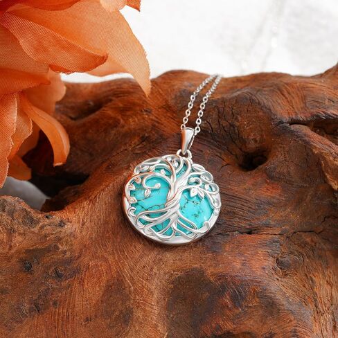 Genuine Real Turquoise Tree of Life Minimalist Necklace 925 Sterling Silver Jewelry Gift for Mom Grandma in Saudi Arabia