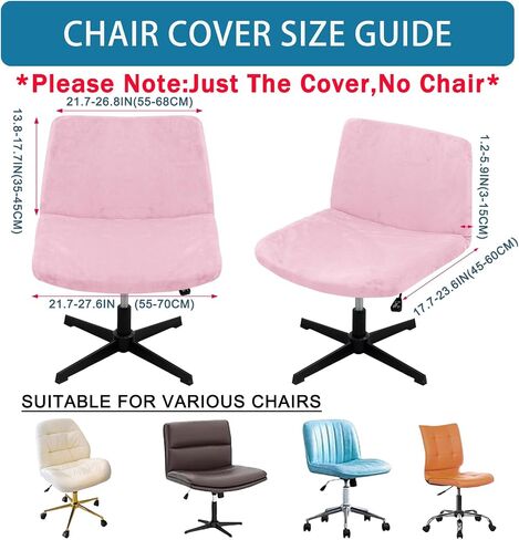 Criss Cross Chair Cover Vanity Chair Cover Waterproof and Elastic Armless Chair Slipcover Armless Chair Covers Office Chair Covers (Cover Only,No Chair) (Pink) in Saudi Arabia