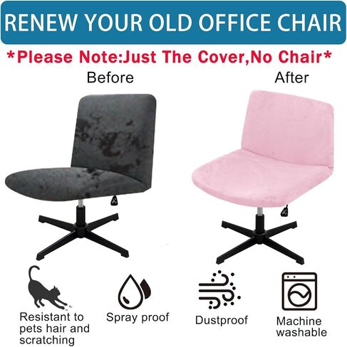 Criss Cross Chair Cover Vanity Chair Cover Waterproof and Elastic Armless Chair Slipcover Armless Chair Covers Office Chair Covers (Cover Only,No Chair) (Pink) in Saudi Arabia