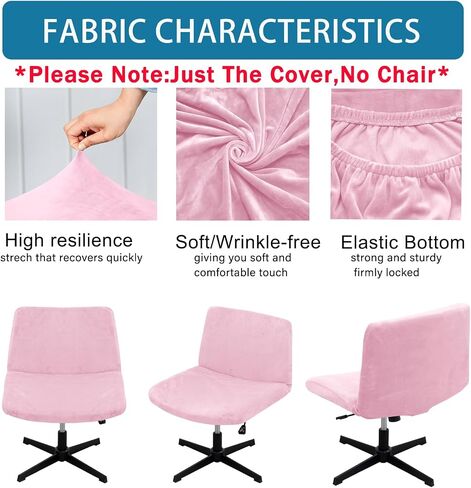 Criss Cross Chair Cover Vanity Chair Cover Waterproof and Elastic Armless Chair Slipcover Armless Chair Covers Office Chair Covers (Cover Only,No Chair) (Pink) in Saudi Arabia