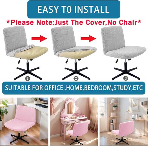 Criss Cross Chair Cover Vanity Chair Cover Waterproof and Elastic Armless Chair Slipcover Armless Chair Covers Office Chair Covers (Cover Only,No Chair) (Pink) in Saudi Arabia