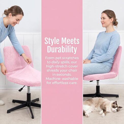 Criss Cross Chair Cover Vanity Chair Cover Waterproof and Elastic Armless Chair Slipcover Armless Chair Covers Office Chair Covers (Cover Only,No Chair) (Pink) in Saudi Arabia